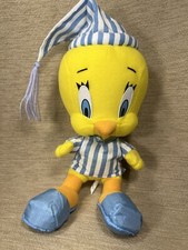 Tweety Bird In Pajamas 9  Vintage 1997 Looney Tunes Blue Slippers Striped PJs