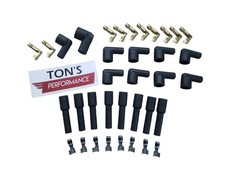 8 Cylinder Black Rubber Spark Plug Boot Kit Steel Brass Ends V8 Coil Wire