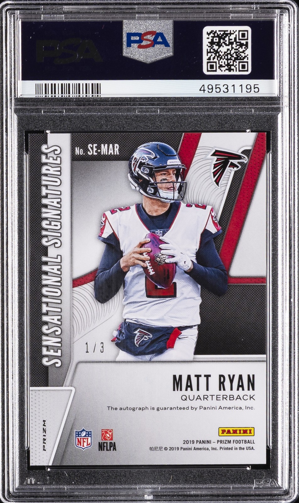 2019 PANINI PRIZM SENSATIONAL SIGNATURES GOLD #SEMAR MATT RYAN 1/3 PSA 8 AUTO view 2