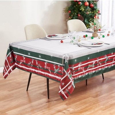 Kadut Christmas Tablecloth, Plaid, Reindeer Red, Green, Gray -Rectangle 60x84 