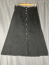 Vtg Liz Wear Denim Skirt Vtg Size 8 Black Button Front Midi Modesty Western Y2K