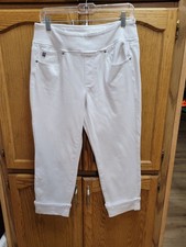 NWOT White Pull-On Stretch Cuffed Crop Jeans. belle By Kim Gravel sz 12