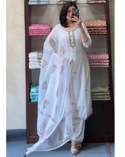 White color embroidered 3-Piece Suit Set for Women Stylish Kurta