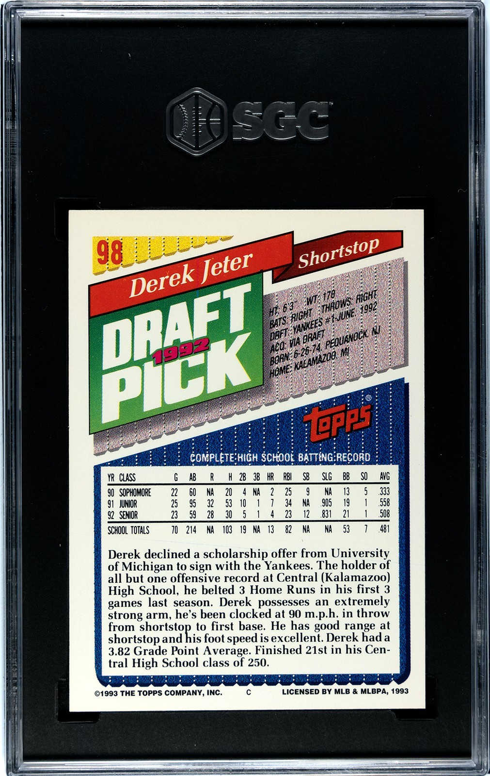 1993 Topps - Derek Jeter #98 (RC) view 2