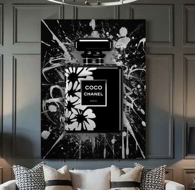XXL LEINWAND BILD ER BIS 160x120x5 COCO CHANEL PARFUM GOLD-WEISS BLÜTEN LUXUS