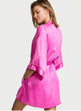 Victoria's Secret Glzed satin Dew Drop Heart short robe Size M/L