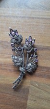 Large Sterling Silver Marcasite And Amethyst Flower Brooch Art Deco Jewellery...