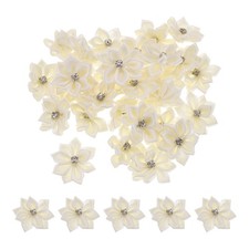 50Pcs Small Ribbon Flowers Satin Ribbon Flowers Mini Fabric Flower Beige