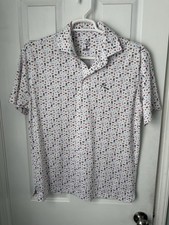 Rhoback Men's Performance Polo The Grillmaster Print Medium White BBQ Grill EUC