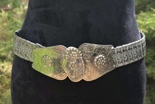 Vintage 60s Turkish Silver Plated Hip Belt Black Velvet Lined Boho Mod 32"
