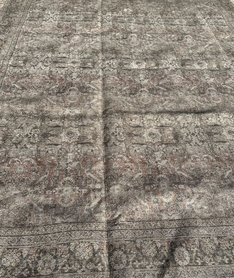 9 x 12 区地毯棕色,静音红色,绿色底色传统,无棚薄 Pol — 第 3/4 张图片