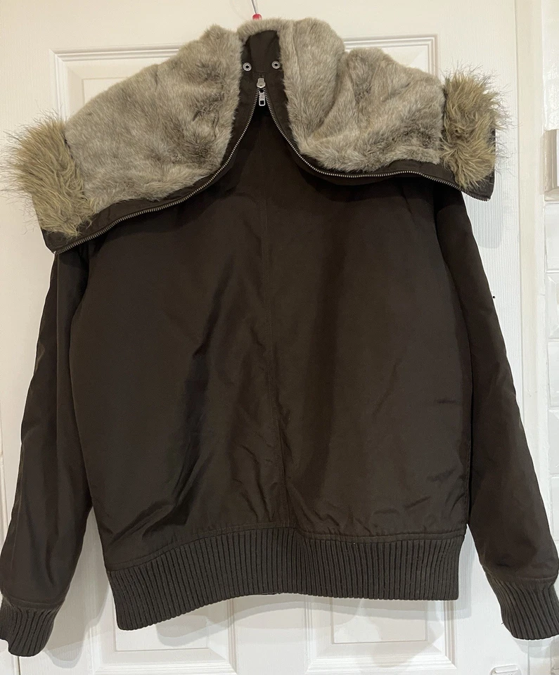 Woolrich Mens Brown Bomber Hooded Jacket with real Fur Size L / Large - Image 3 of 4
