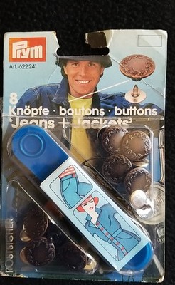 Prym 8 Sewing-Free Jeans Buttons 17 mm Antique Brass Leaves On Perimeter 622241