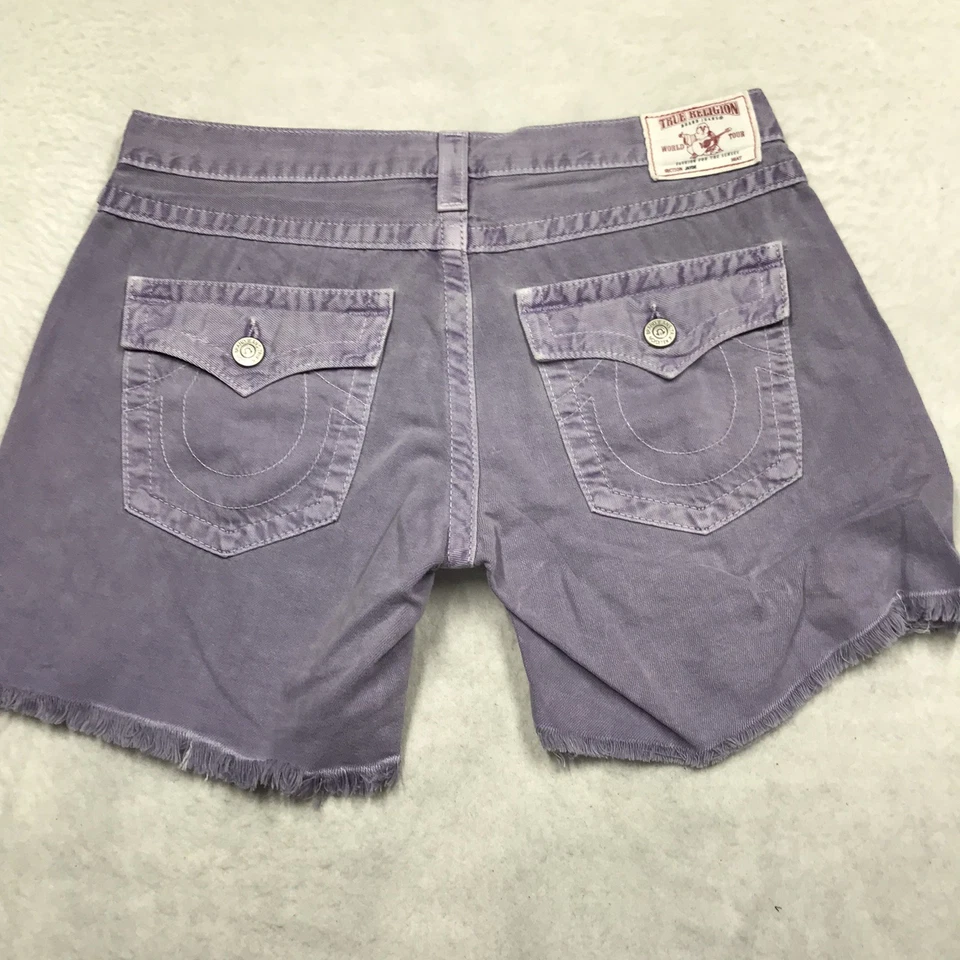 Pantalones Cortos True Religion Jayde Mujer 29 (33W) Malva Botón Mosca Dobladillo Deshilachado Hecho en EE. UU. Foto 2 de 4