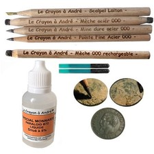 Kit Completo Pulizia Monete 5 Matite Spazzola Fissante Restauro Metal Detector