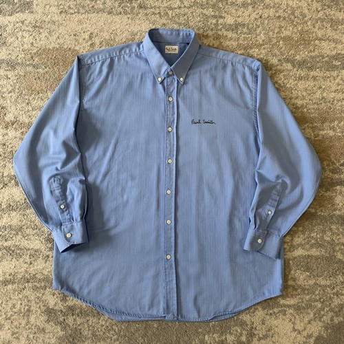 Paul Smith, Vintage Paul Smith Shirt 1980’s Herringbone Twill Made In England Blue XL Men’s