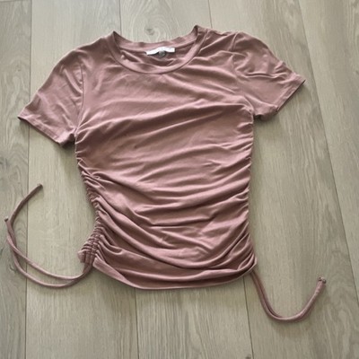 IRIS Pink Ruched Drawstring Crew Neck Short Sleeve Jersey T-Shirt S