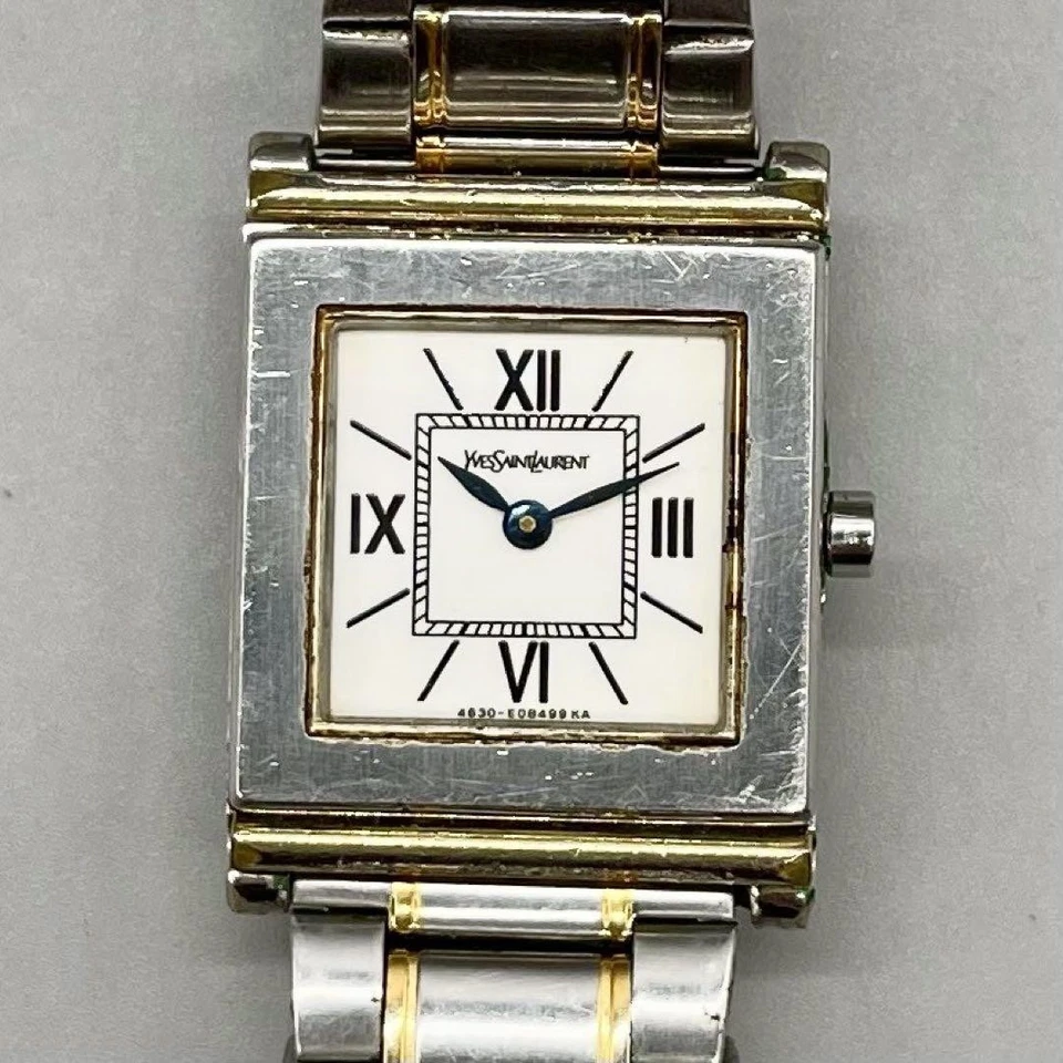 Reloj Yves Saint Laurent Cuadrado Romano Cuarzo Plata Tono Dorado Reloj Hombre Foto 3 de 4