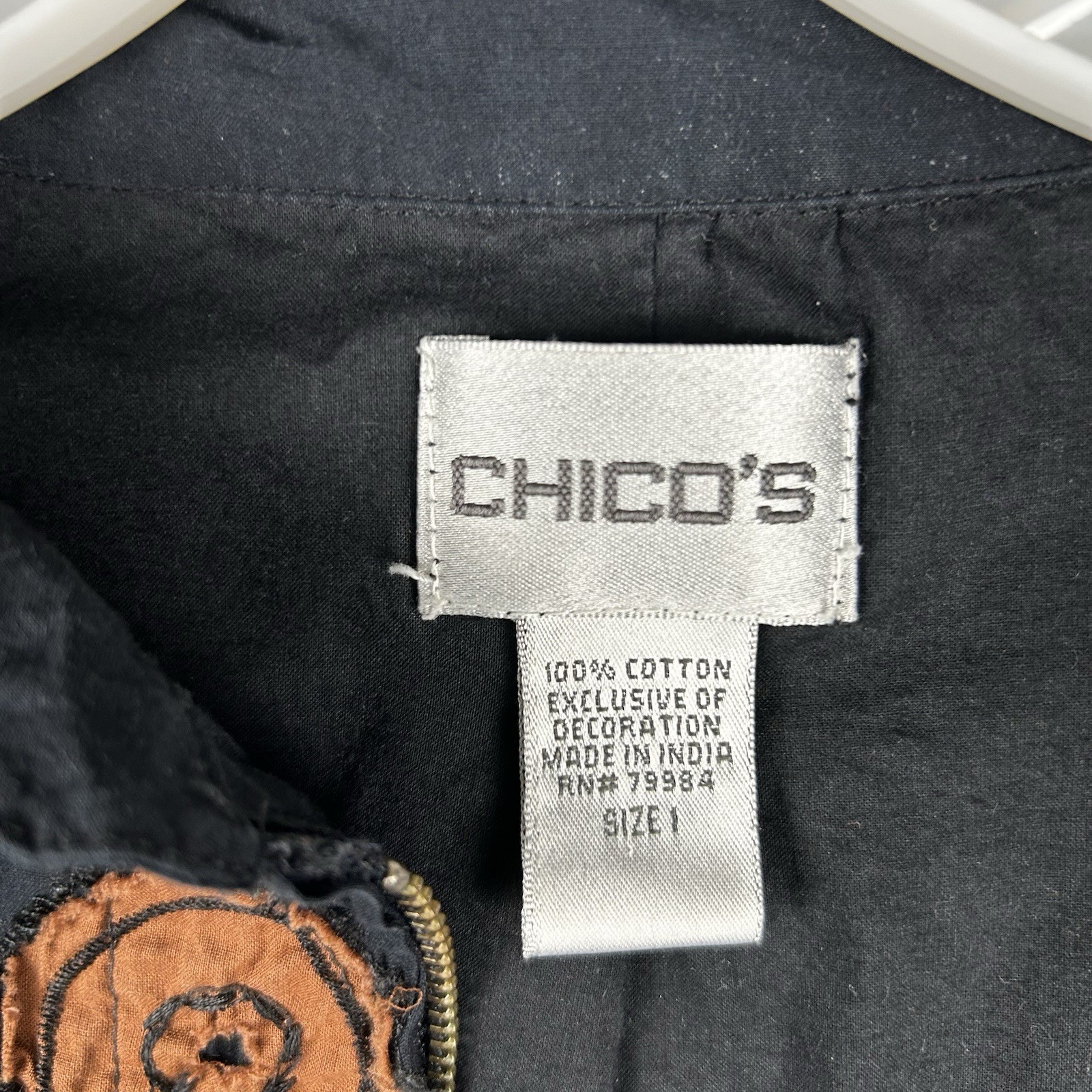 Chicos Jacket Womens 1 Boho Patchwork Cotton Embr… - image 2