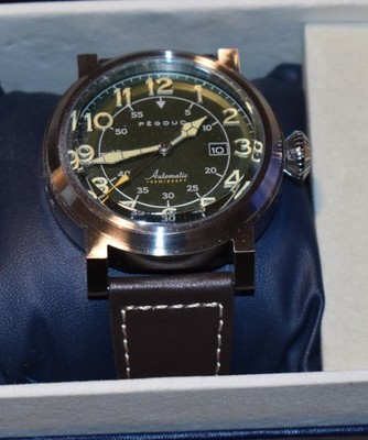 Pegoud Le Pilote Automatic (Green / Brown Leather) Men's Watch