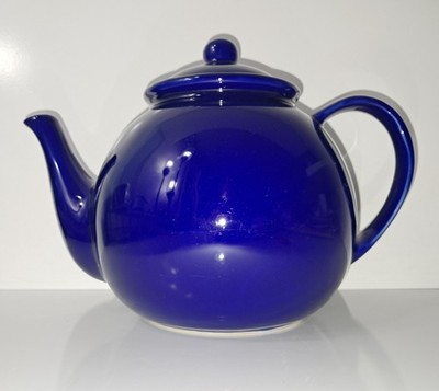 Vintage Tea Pot 48 Oz Cobalt Blue Ceramic Glossy Round Basics Herman Dodge Son 