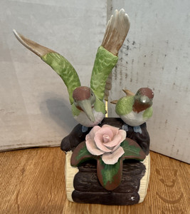 Hummingbird Figurine with Pink Flower Decorative Collectible