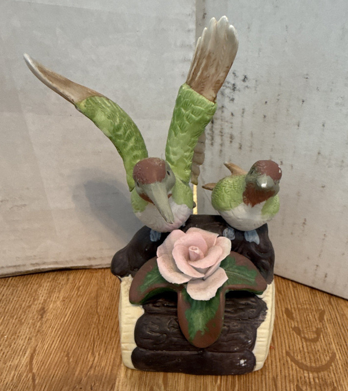 Hummingbird Figurine with Pink Flower Decorative Collectible