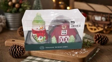 Winter Wonder Lane Holiday Woodlands Snowman & Barn Salt & Pepper Shaker Set