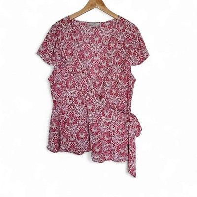 Loft Plus Womens Top Floral Short Flutter Sleeve Wrap Blouse Size 22 Lightweight