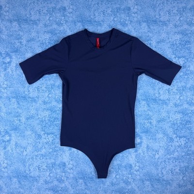 SPANX Suit Yourself Ribbed Crew Neck Short Sleeve Bodysuit Navy 20362R L