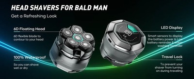 KENSEN Electric Head Shavers for Bald Men 6D Magnetic Razor Beard Trimmer