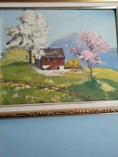 Beautiful Original Oil Painting Of A Landscaping And Flower Trees By WR Kaufman