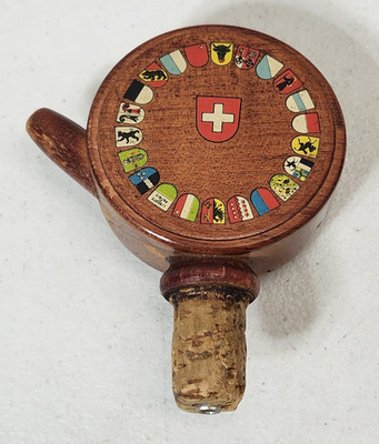 Scarce P.Maeder Lucerne Old Vintage Wood Carved Bottle Stopper Bar Art Decor 