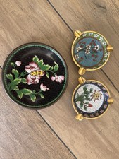 A Cloisonné Enamel Plate And Two Ashtrays