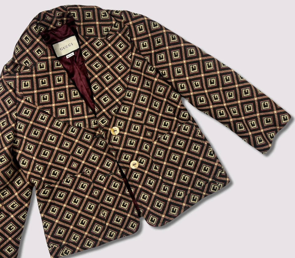 Gucci женщин Blazer куртка коричневый геометрический бриллиант печать стиль дизайнер - Изображение 3 из 4