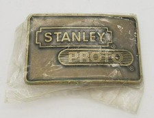 Vintage Brass Belt Buckle Rectangle, STANLEY PROTO Made In USA, Original Plastic