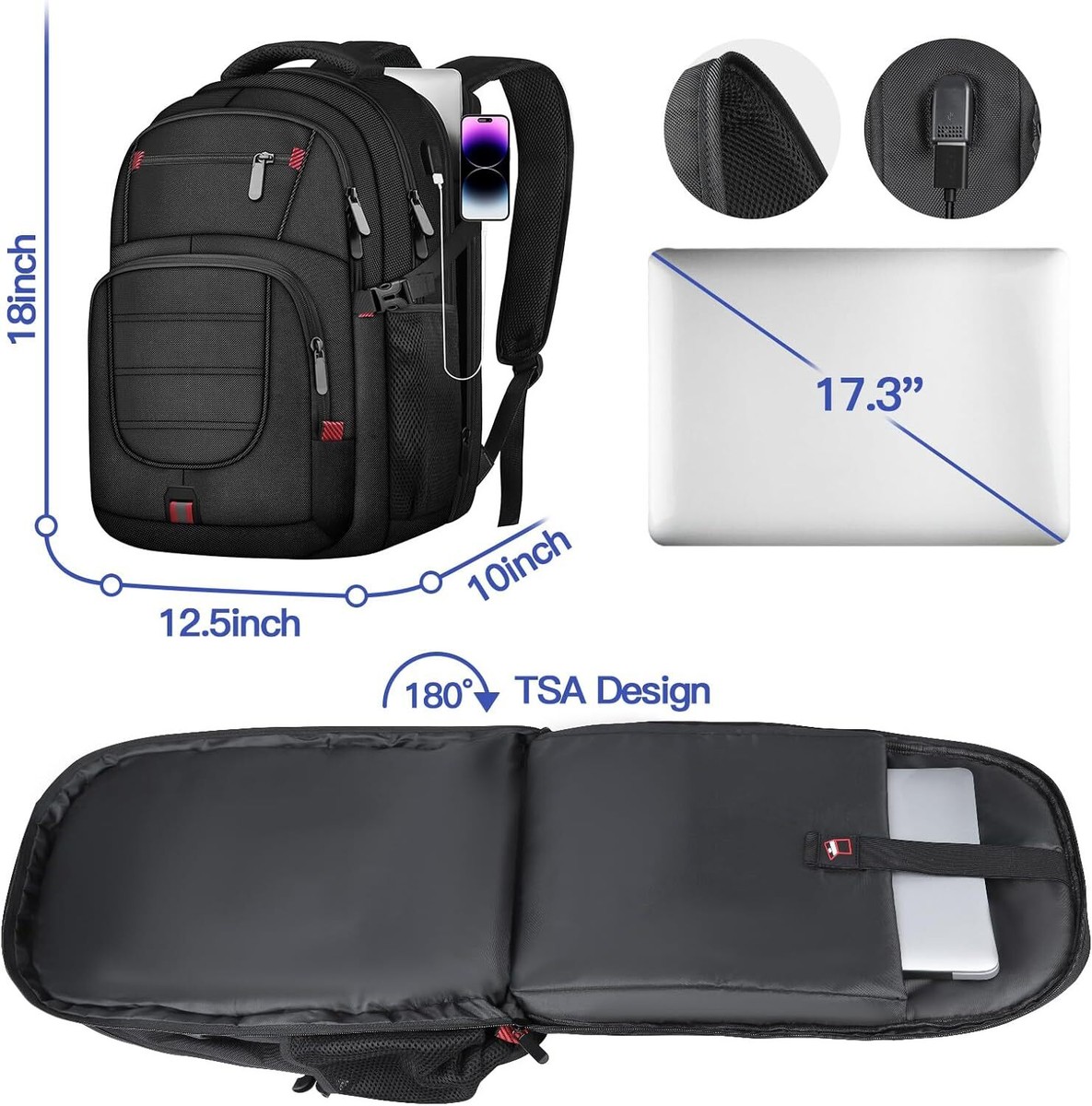 Extra Large Backpack, 50L Travel 17 inch Laptop 17.3, Black | eBay Extra Large Backpack, 50L Travel 17 inch Laptop 17.3, Black | eBay