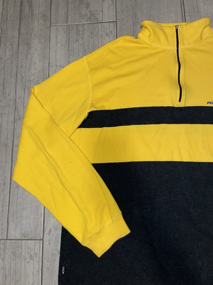 Винтажный Polo Sport Ralph Lauren 1/4 молнии пуловер желтый Más в США б/у размер XL - Изображение 3 из 4