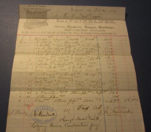 Antiguo 1884 - GAMA FAIRBANKS Auburn / Estufa Billhead Documento - Bridgewater Mass. - Imagen 1 de 1