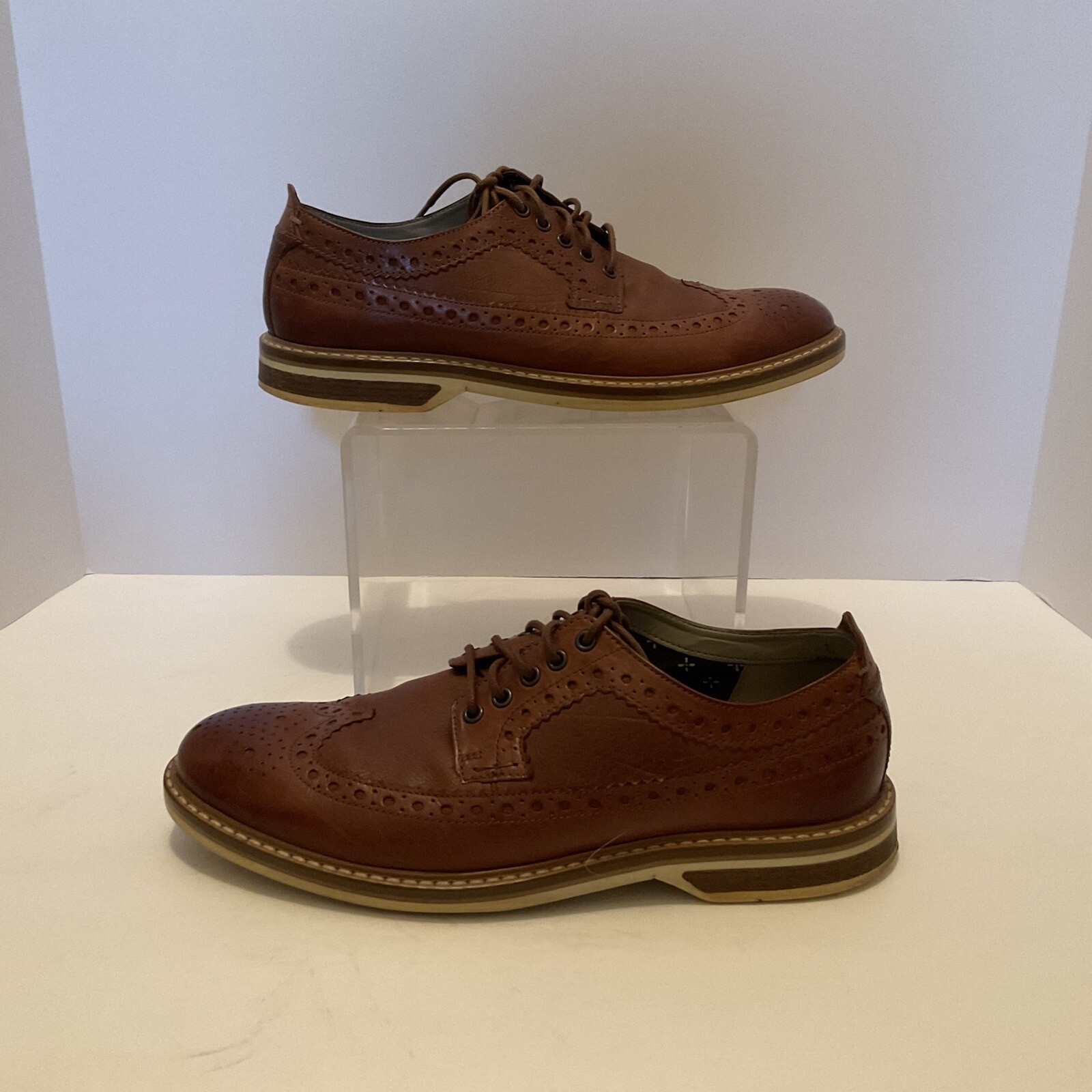 SAOLA Clarks Mens Sz 9.5 M Lea Wingtip Brogue Oxford Lace Up Brown