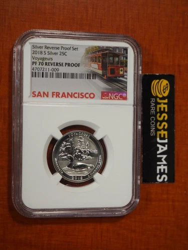 2018 S 25C REVERSE PROOF SILVER VOYAGEURS QUARTER NGC PF70 TROLLEY CAR LABEL