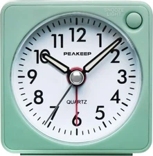 Peakeep Ultra Small, Battery Travel Alarm Clock with Snooze and Light, Silent