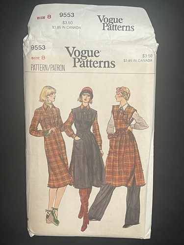 Vogue 9553 Pattern 8 Jumper Apron Dress Blouse Pants Smock 70s Teachercore Uncut - Picture 3 of 11