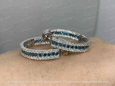 2Ct Round Lab-Created Blue Diamond Hoop Earring For Womens 14K White Gold Finish