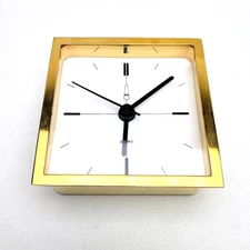 Vintage  Gold Tone Brass Mantle Desk Clock 4.5x4.5 In  *WORKING*
