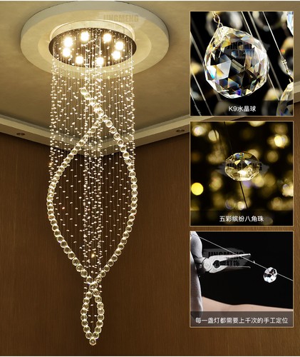 Modern Double Spiral LED Crystal Pendant Lamp Villa Lobby Stair Ceiling Light - Picture 5 of 12