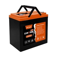 LiFePO4 Battery 12V 50Ah Lithium Iron Phosphate Battery for Camping Boat RV Home