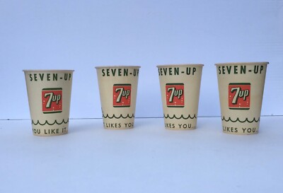 Set Of 4 ~ 7UP Vintage Paper Soda Pop Cups 1950 's 9 Oz Great Condition ...