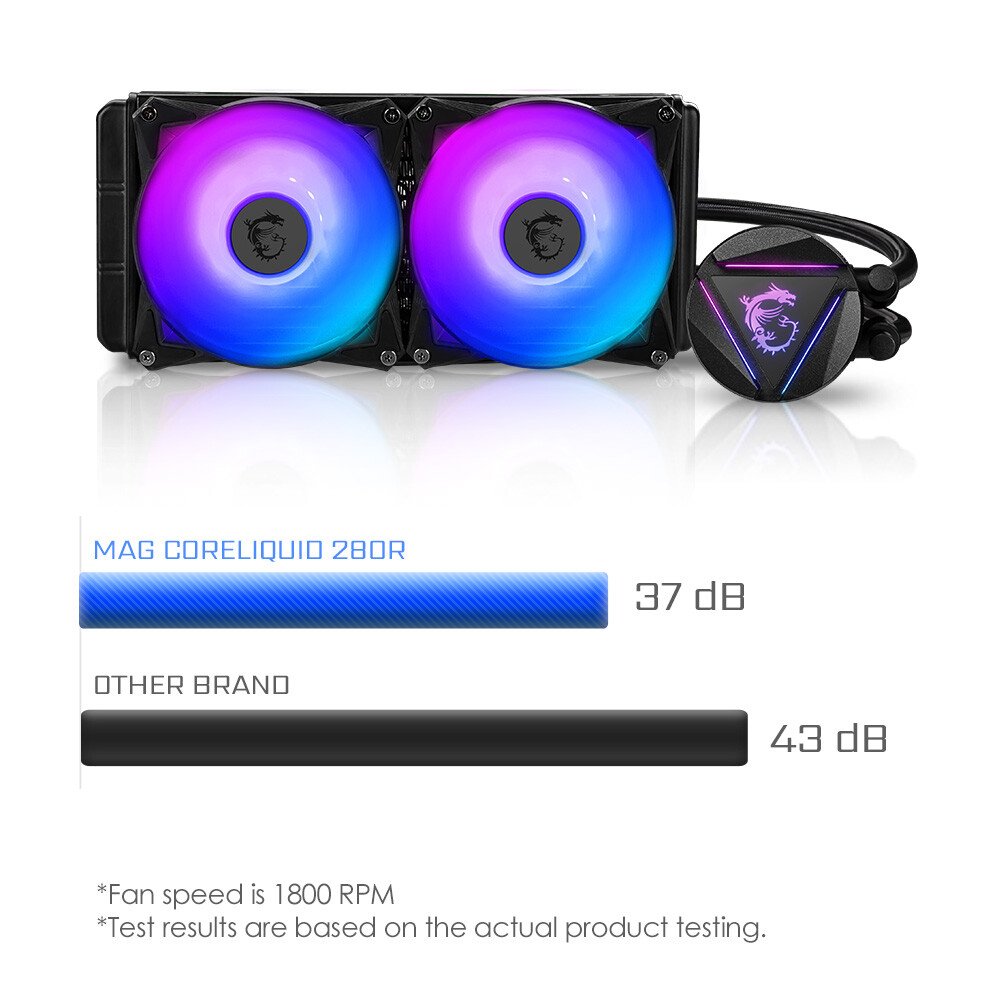 MSI MAG CORELIQUID 280R V2 Liquid CPU Cooler, 280mm Radiator