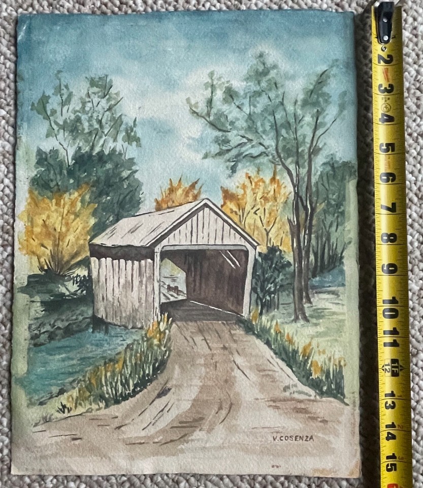 Vintage Landscape Watercolor Painting Modern Art Wall Hanging Signed